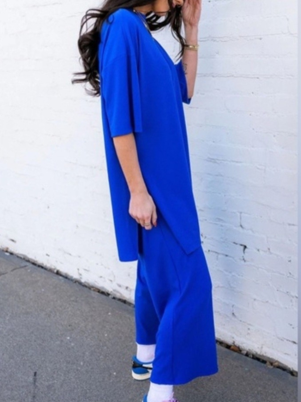Dressed in LALA Lex Ribbed Playsuit Lounge Set Royal Blue Size Large
